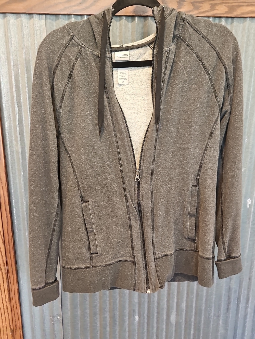 Champion Gray Full-Zip Hooded Bomber Jacket